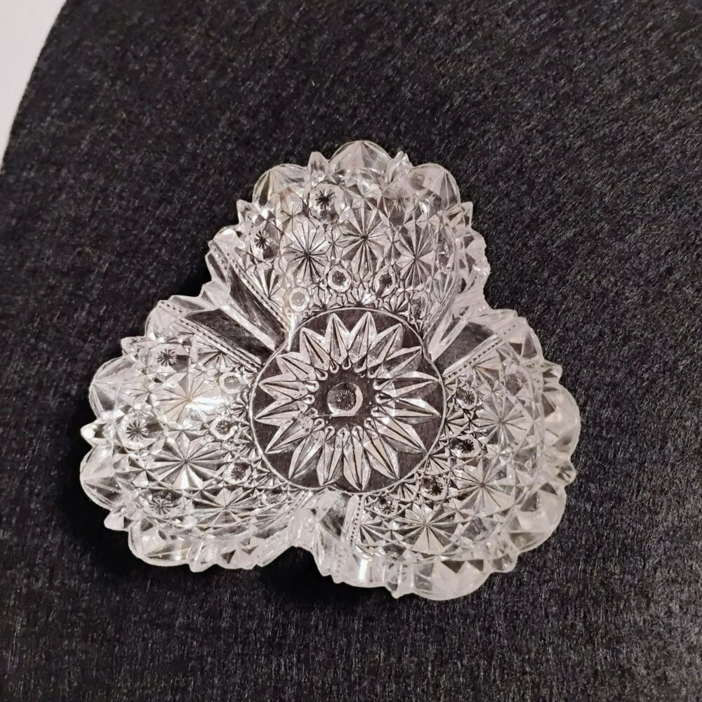 Vintage EAPG Pressed Glass Candy Dish, Triangle Clover Shape Ring Soap Trinket